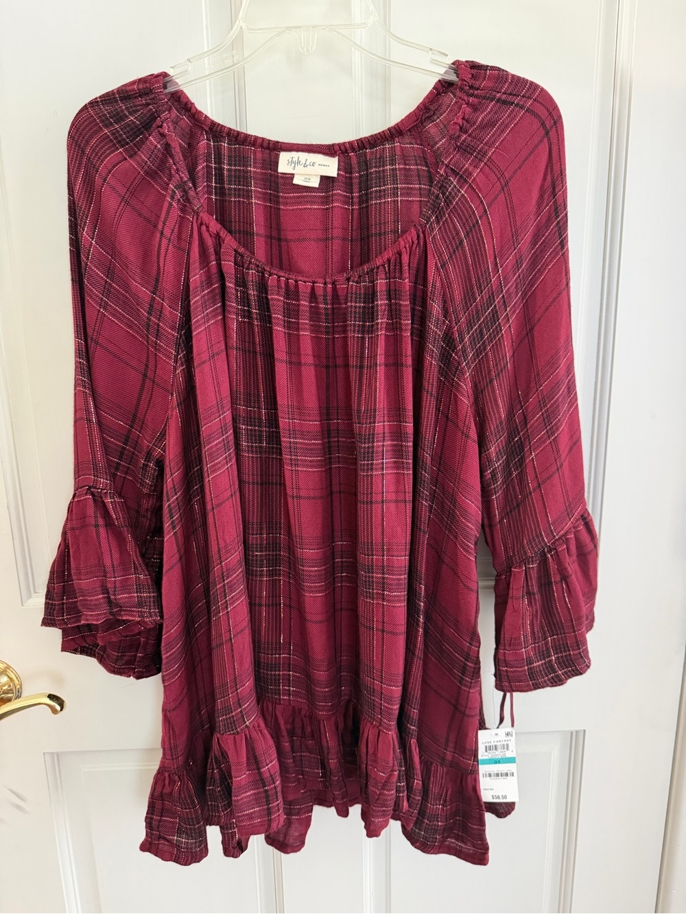 NWT Womens STYLE & CO Luxe Fantasy Peasant Top Rayon Size 0X